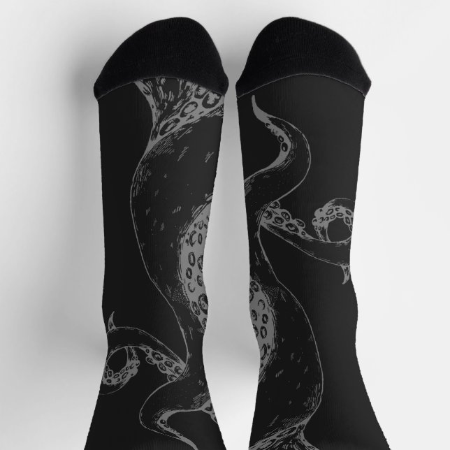 octopus tentacles grey on black socks (Top)