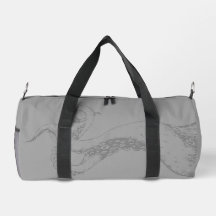 octopus tentacles grey on grey duffle bag