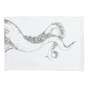octopus tentacles grey on white pillowcases