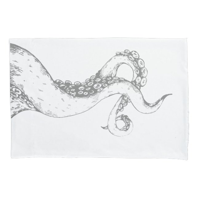 octopus tentacles grey on white pillowcases (Front-Left)