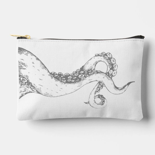 octopus tentacles grey on white pouch (Front)
