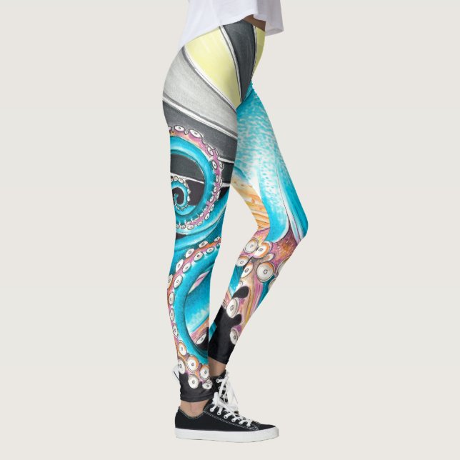 Octopus Tentacles Kraken Retro Stripe Ink Leggings (Right)