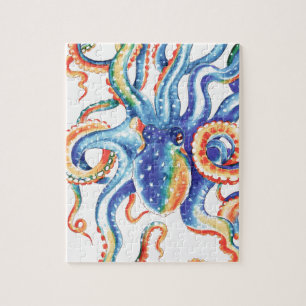 Octopus Tentacles Watercolor Colourful Art Jigsaw Puzzle