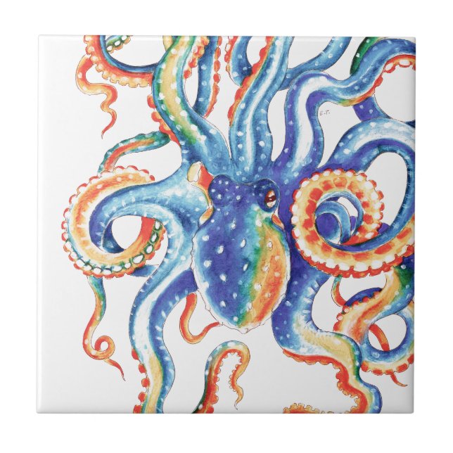 Octopus Tentacles Watercolor Colourful Art Tile (Front)