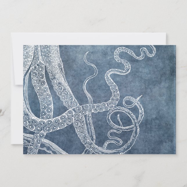 Octopus Twilight Blue Denim Watercolor Art Card (Front)