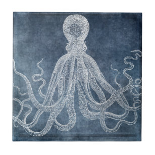 Octopus - Twilight Blue Faded Denim Watercolor Tile