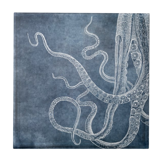 Octopus - Twilight Blue Faded Denim Watercolor Tile (Front)