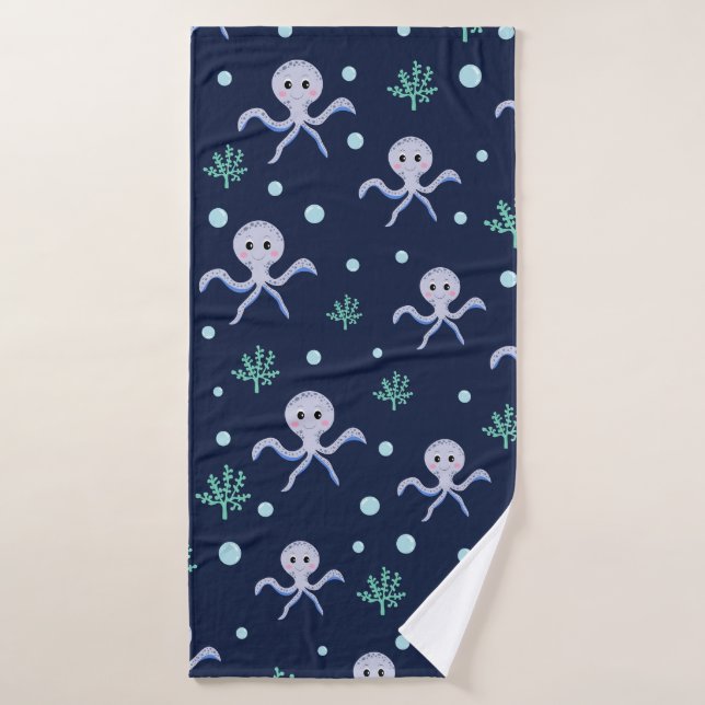 Octopus under the sea kids pattern bath towel (Bath Towel)
