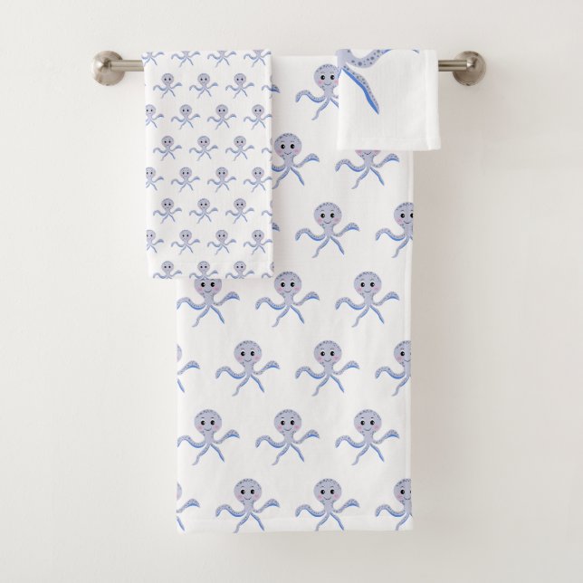 Octopus under the sea kids pattern bath towel set (Insitu)