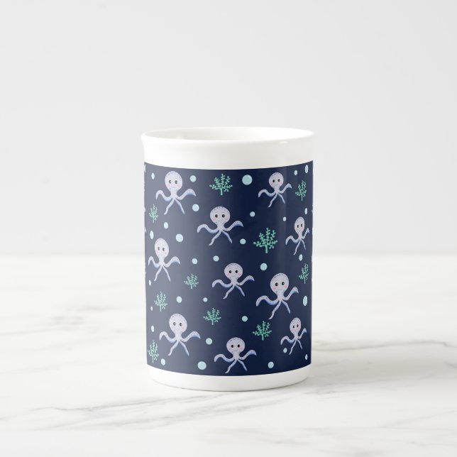 Octopus under the sea kids pattern bone china mug (Front)