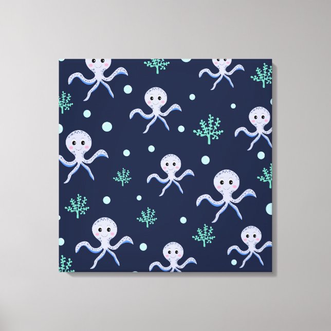 Octopus under the sea kids pattern canvas print (Front)