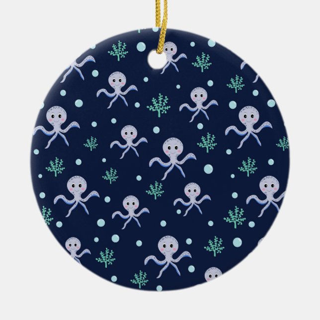 Octopus under the sea kids pattern ceramic tree decoration (Front)