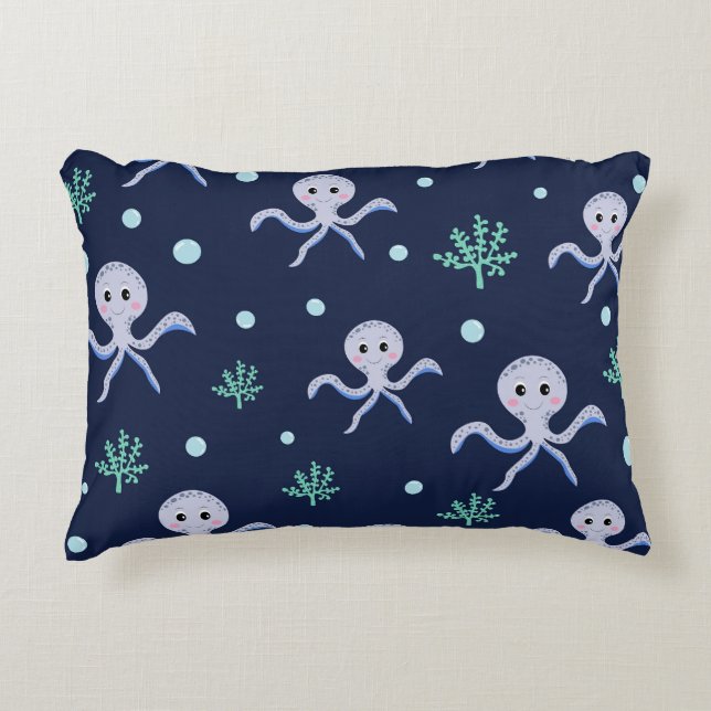 Octopus under the sea kids pattern decorative cushion (Front)
