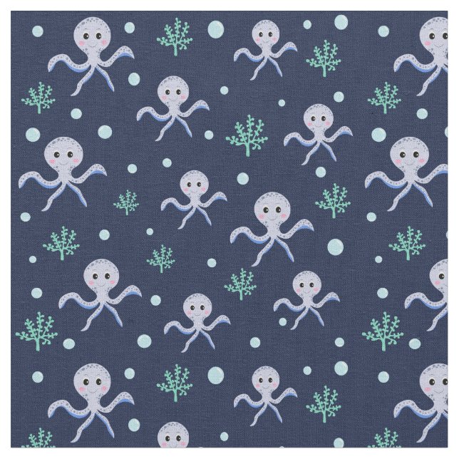 Octopus under the sea kids pattern  fabric (Close Up)