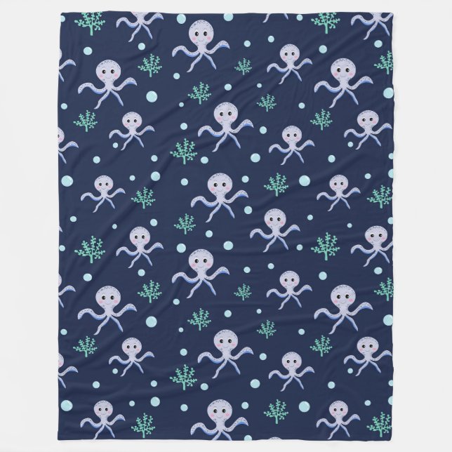 Octopus under the sea kids pattern fleece blanket (Front)