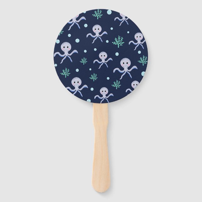Octopus under the sea kids pattern hand fan (Front)