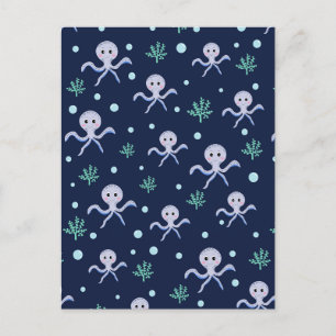 Octopus under the sea kids pattern holiday postcard
