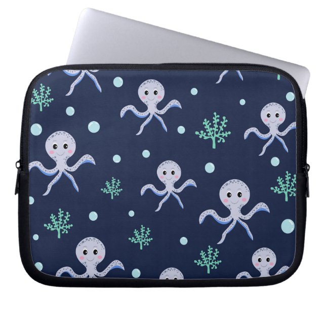 Octopus under the sea kids pattern laptop sleeve (Front)