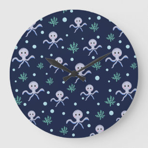 Octopus under the sea kids pattern large clock