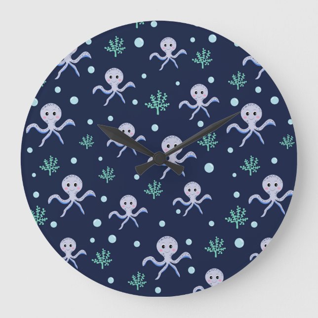 Octopus under the sea kids pattern large clock (Front)