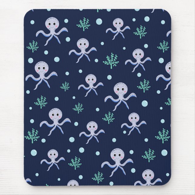 Octopus under the sea kids pattern mouse mat (Front)