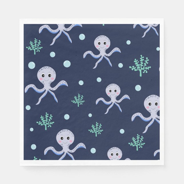 Octopus under the sea kids pattern napkin (Front)