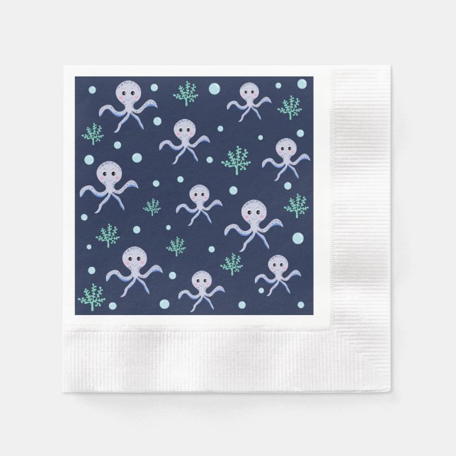 Octopus under the sea kids pattern napkin (Front)