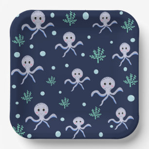 Octopus under the sea kids pattern paper plate