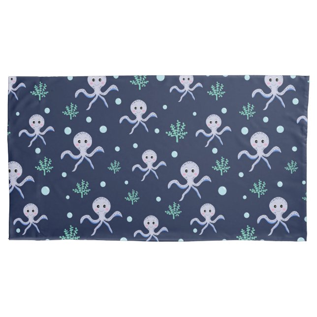 Octopus under the sea kids pattern pillowcase (Front)