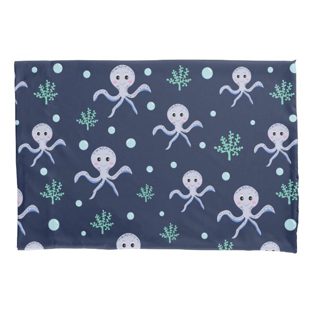 Octopus under the sea kids pattern pillowcase (Front)