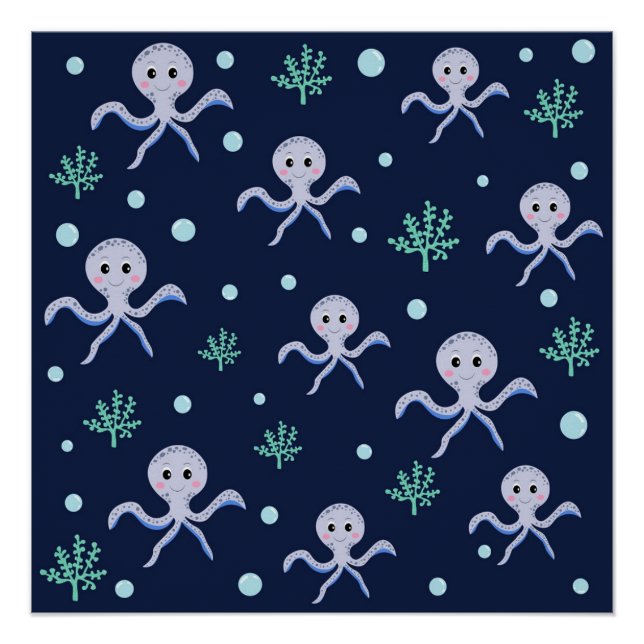 Octopus under the sea kids pattern poster (Front)
