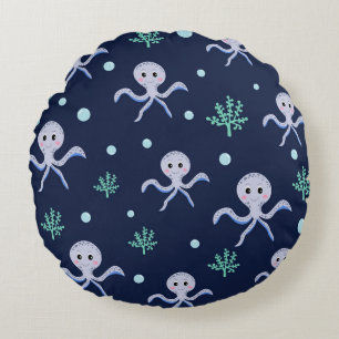 Octopus under the sea kids pattern round cushion