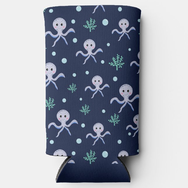 Octopus under the sea kids pattern seltzer can cooler (Front)