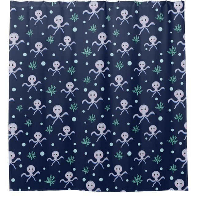 Octopus under the sea kids pattern shower curtain (Front)