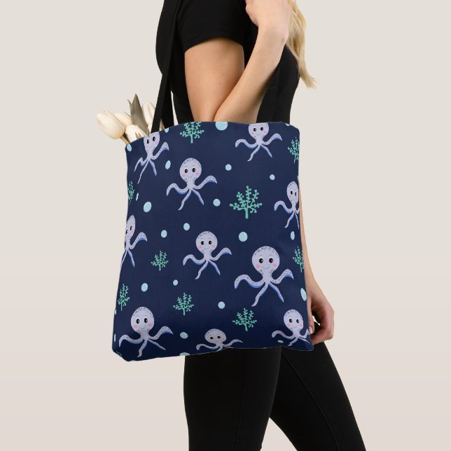Octopus under the sea kids pattern tote bag (Close Up)