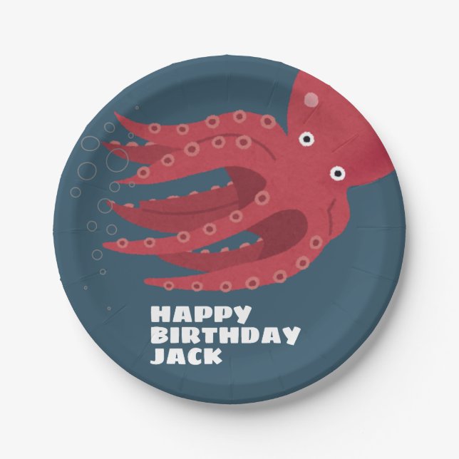 Octopus Undersea Themed Birthday Paper Plate (Front)