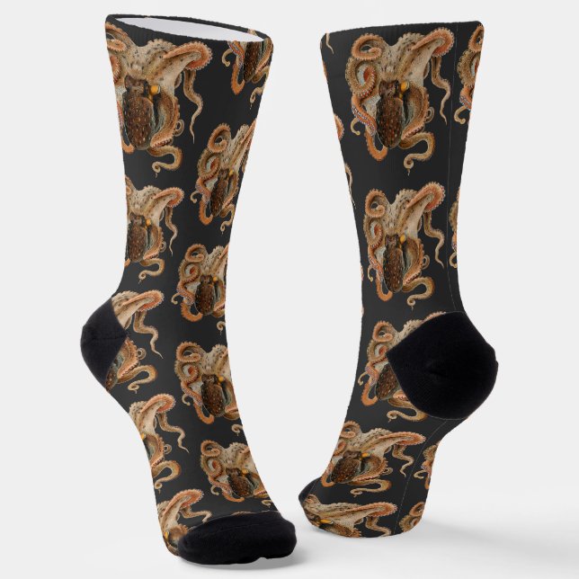 Octopus Vulgaris, Vintage Marine Life Animals Socks (Angled)