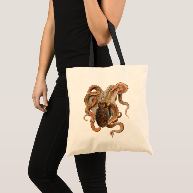Octopus Vulgaris, Vintage Marine Life Animals Tote Bag (Front (Product))