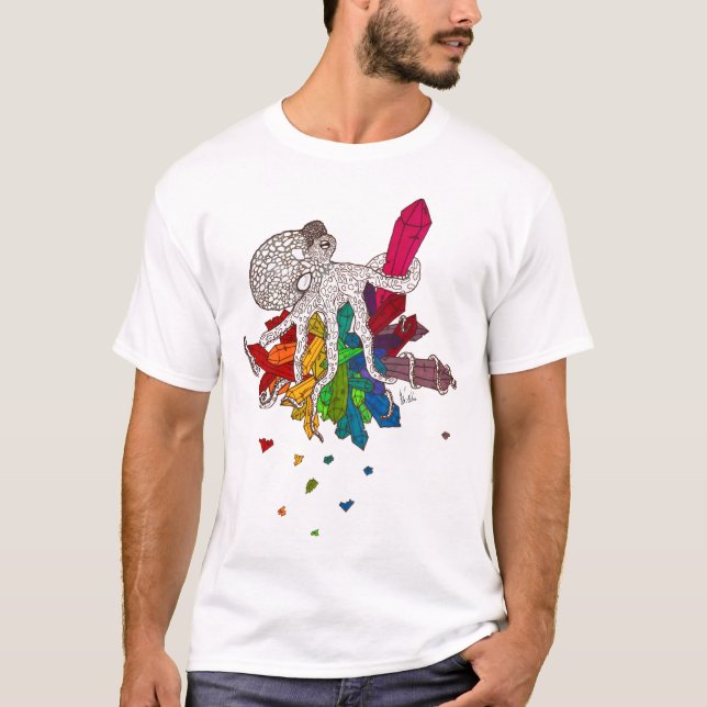 Octopus w/ Crystals front & Snail back T-Shirt (Front)