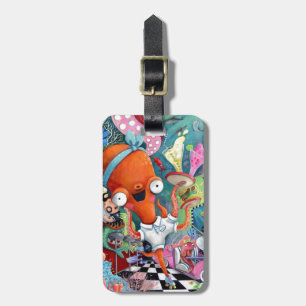 Octopus Waitress in Underwater Road Bar Luggage Tag