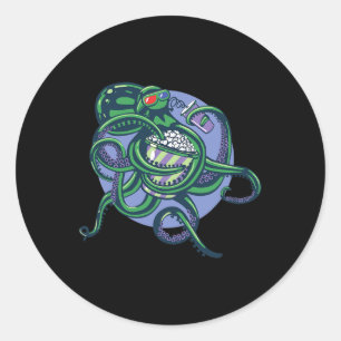 Octopus Watching A Movie - Detailed Graphic Design Classic Round Sticker