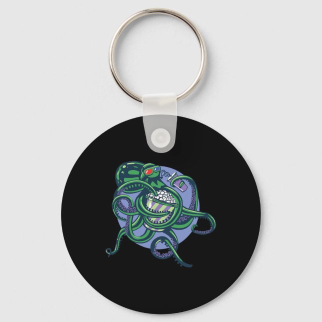Octopus Watching A Movie - Detailed Graphic Design Key Ring (Front)