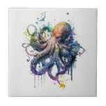 Octopus, Watercolor, Ceramic Tile<br><div class="desc">Add a splash of marine charm to your home with this captivating ceramic tile featuring an intricately painted octopus in a watercolor style on a fresh white background. This eye-catching design brings an element of oceanic elegance to any space,  making it a perfect addition to your décor.</div>