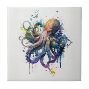 Octopus, Watercolor, Ceramic Tile