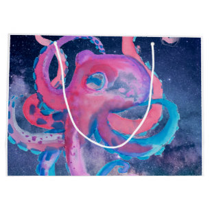 octopus watercolor space ocean pink large gift bag
