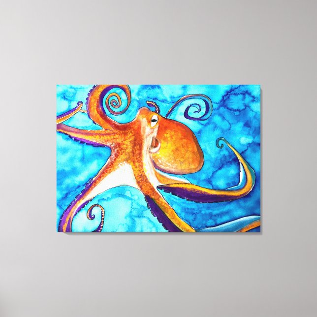 Octopus watercolor under the sea art canvas print (Front)
