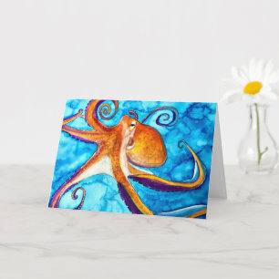Octopus watercolor under the sea art card