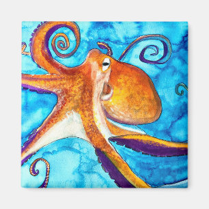Octopus watercolor under the sea art magnet