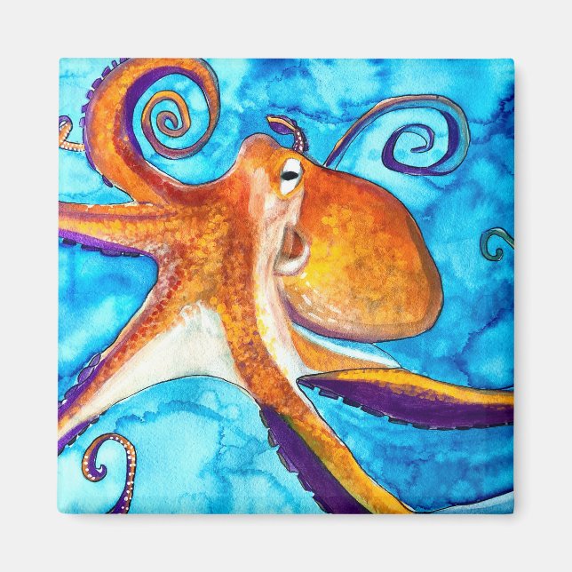 Octopus watercolor under the sea art magnet (Front)