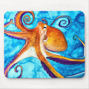 Octopus watercolor under the sea art mouse mat